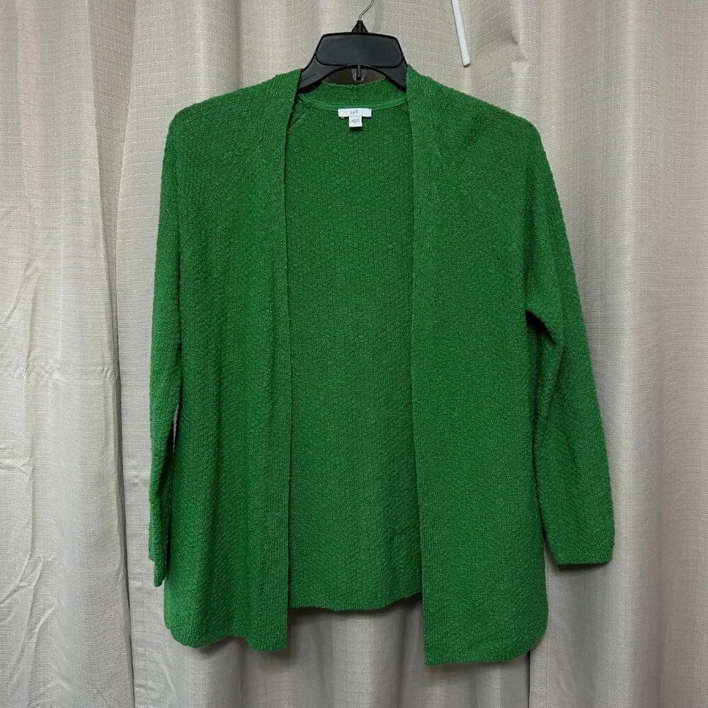 J. Jill Long Sleeve Boucle Cardigan Sweater Women's Size Small Green